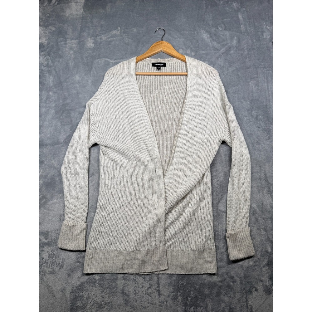 Express Open Front Cardigan Womens XS Gray Waffle Knit Long Sleeve Casual